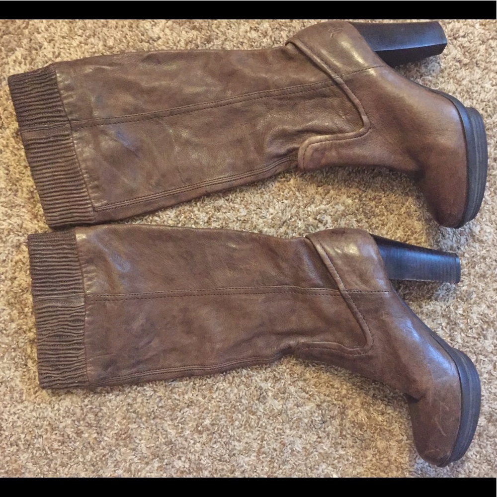 Amazing tall heeled leather calf boots